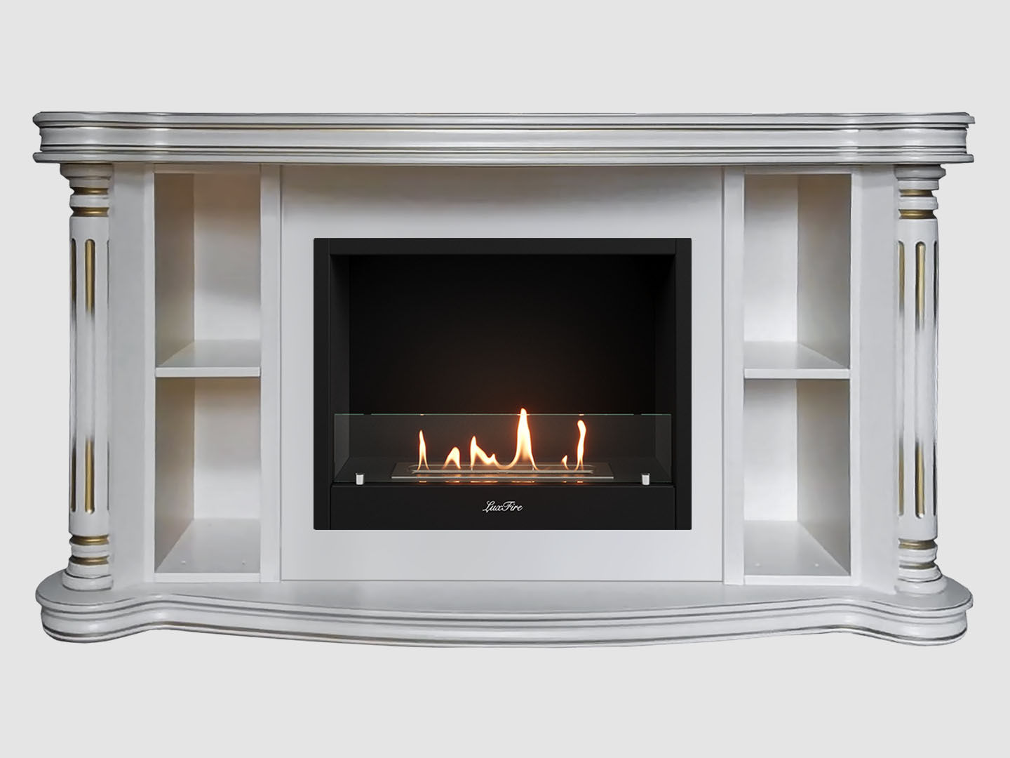 Каминный портал МДФ "Романс 1500" с биокамином Lux Fire "Фаер Бокс 1-33" (белый) по цене 103 700 руб.