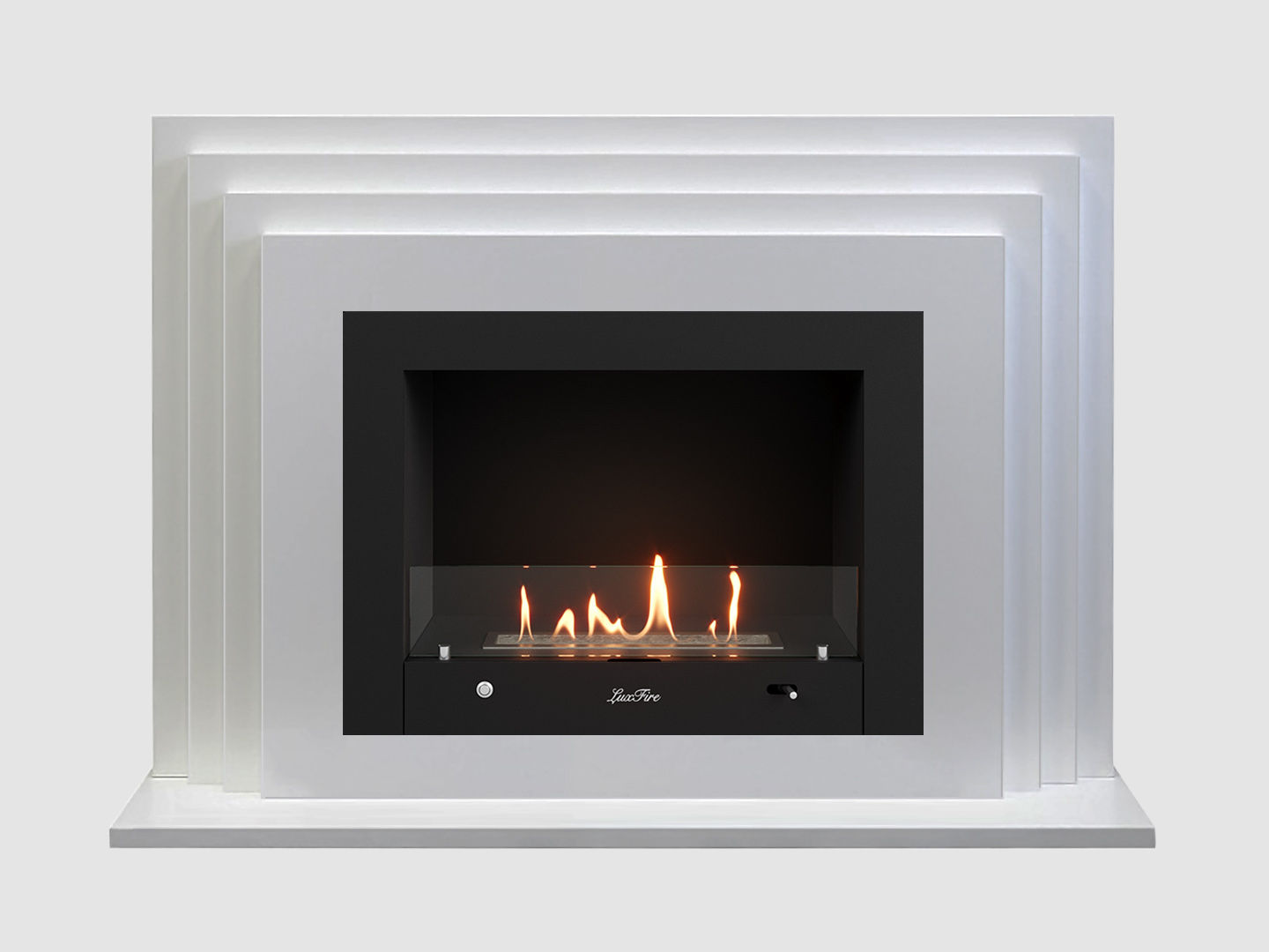 Каминный портал МДФ "Амстердам 1230" с биокамином Lux Fire "Фаер Бокс 4-30" (белый) по цене 127 300 руб.