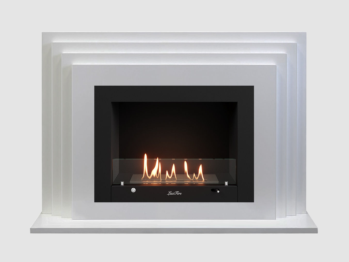Каминный портал МДФ "Амстердам 1230" с биокамином Lux Fire "Фаер Бокс 3-30" (белый) по цене 104 600 руб.