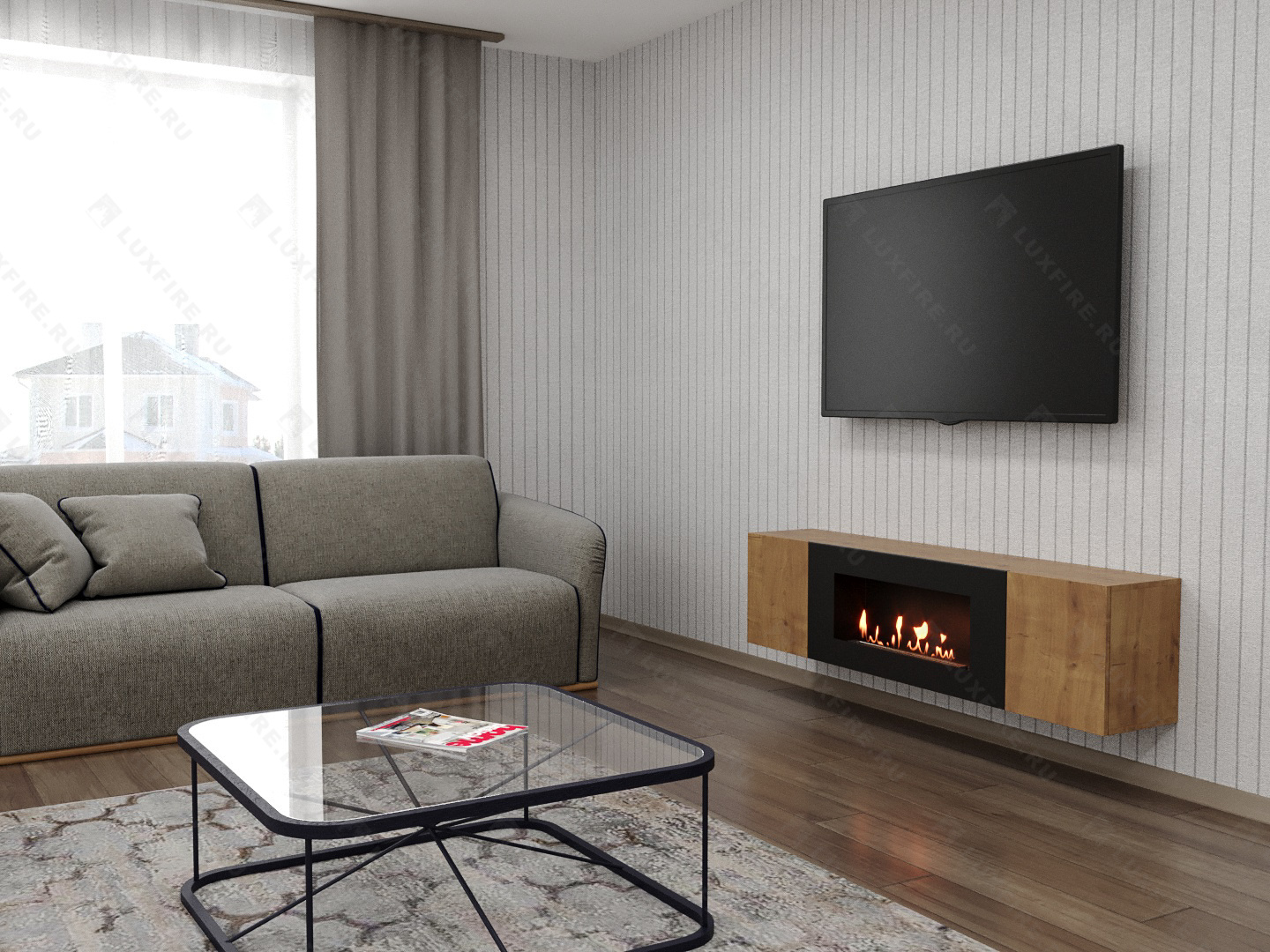 Тумба универсальная Lux Fire "Байкал" 1600, дуб вотан, с биокамином 900 по цене 73 854 руб.