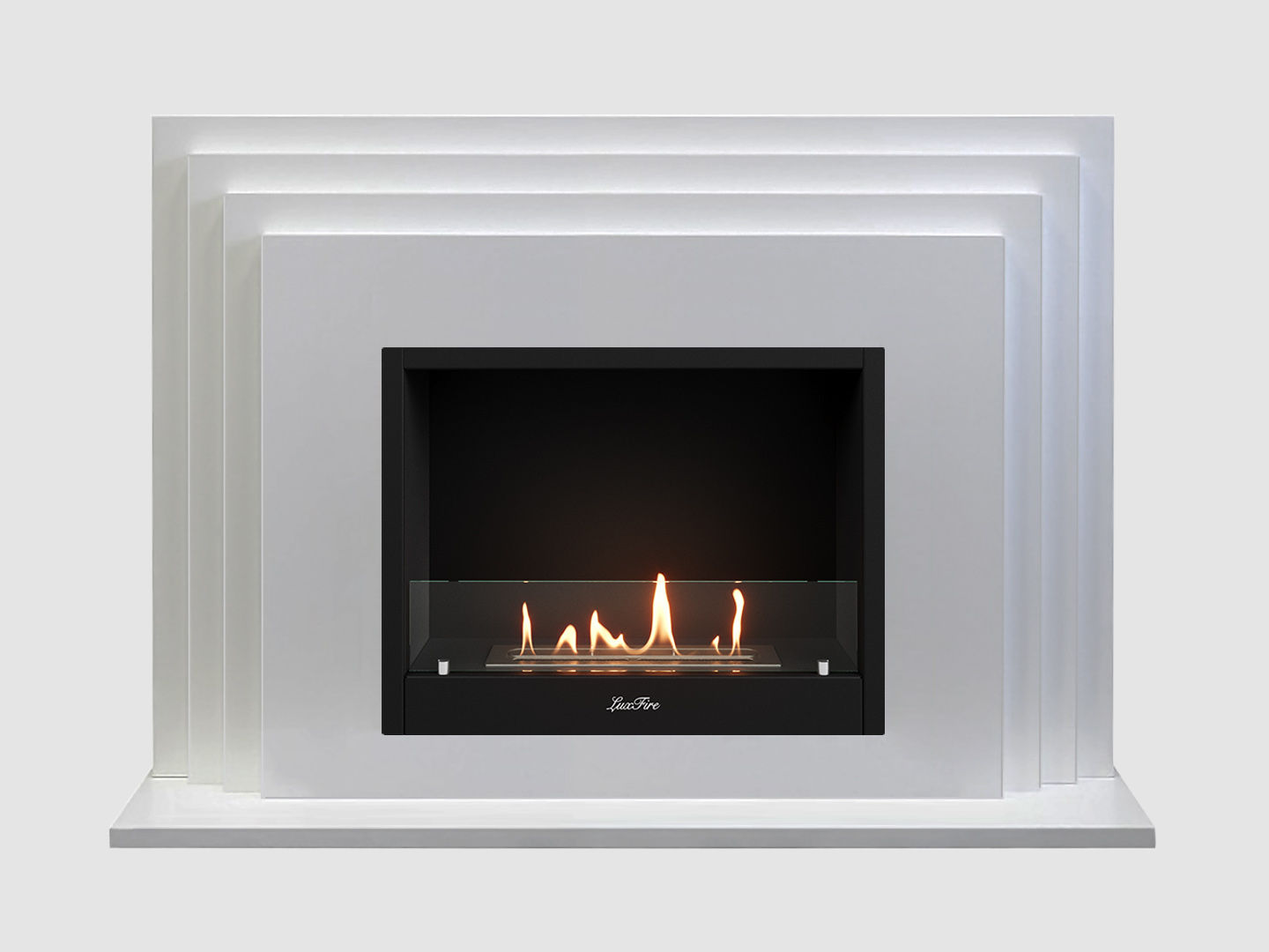 Каминный портал МДФ "Амстердам 1230" с биокамином Lux Fire "Фаер Бокс 1-30" (белый) по цене 77 400 руб.